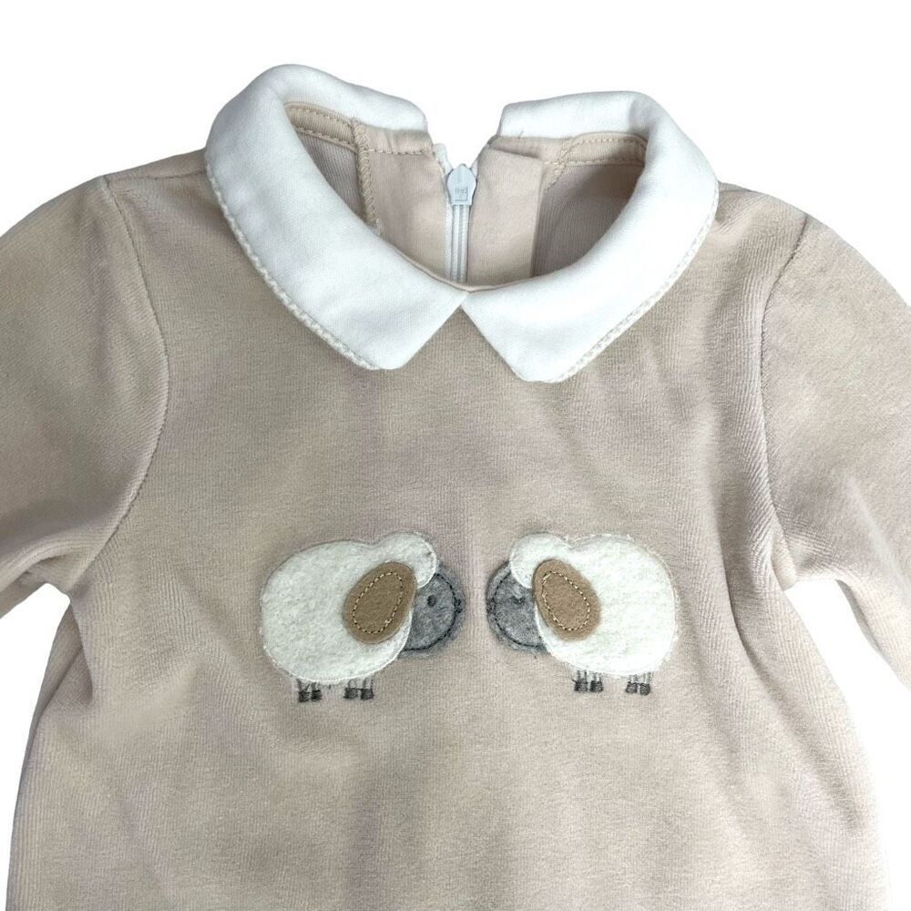 Mayoral velvet‎ footie pajama bodysuit Size 6-9M neutral beige sheep - Picture 3 of 10